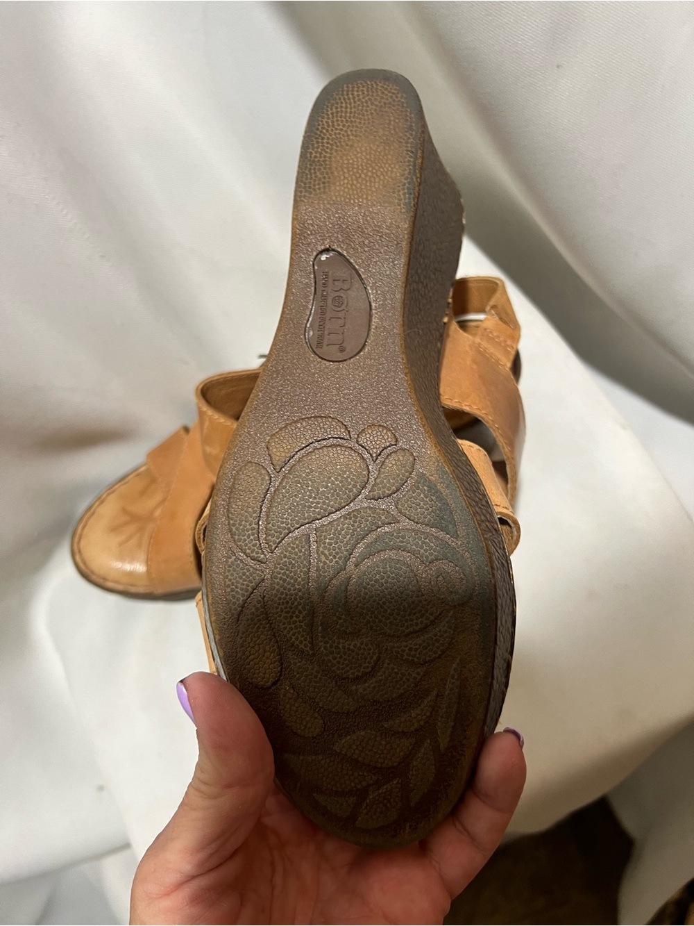 Born Leather Wedge Sandals Women’s Size 8M Cognac Brown Buckle Comfort Slingback - Picture 8 of 8